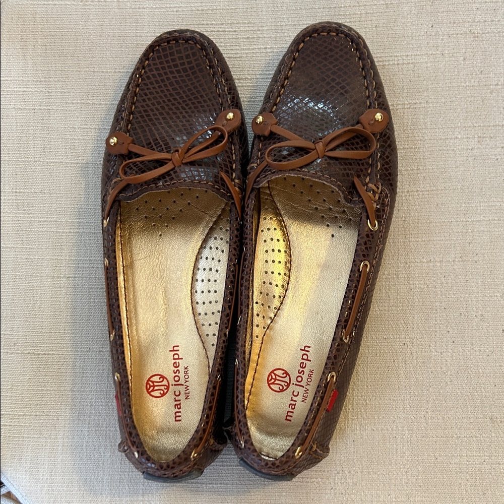Marc Joseph Dark Brown Textured Leather Driving Moccasins